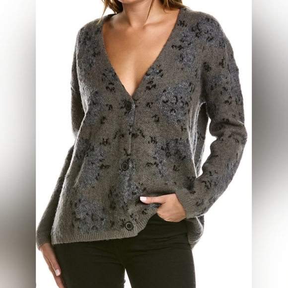 All Saints Wool Blend Mixed Media Texture Camo Cardi Women's Size S, oversized. - Picture 1 of 13